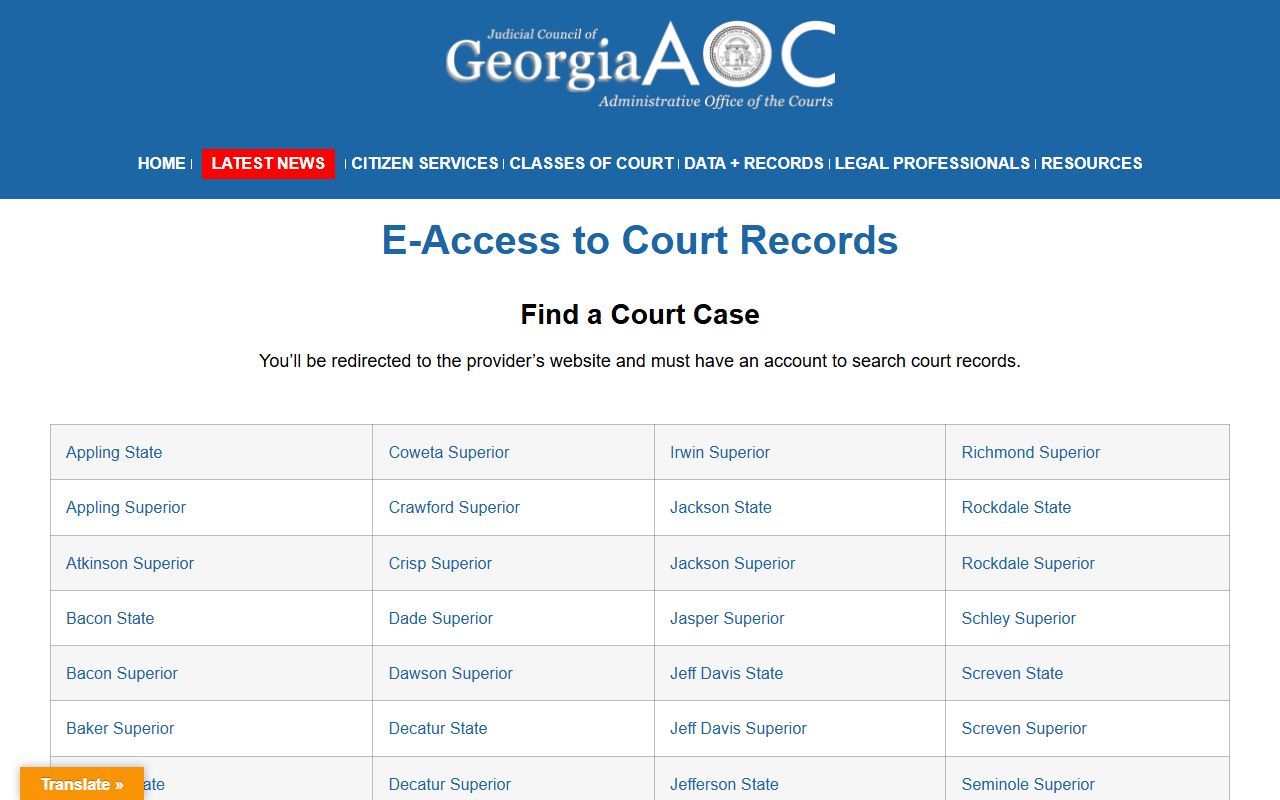 Lumpkin County court records after jail arrest Georgia e-access page