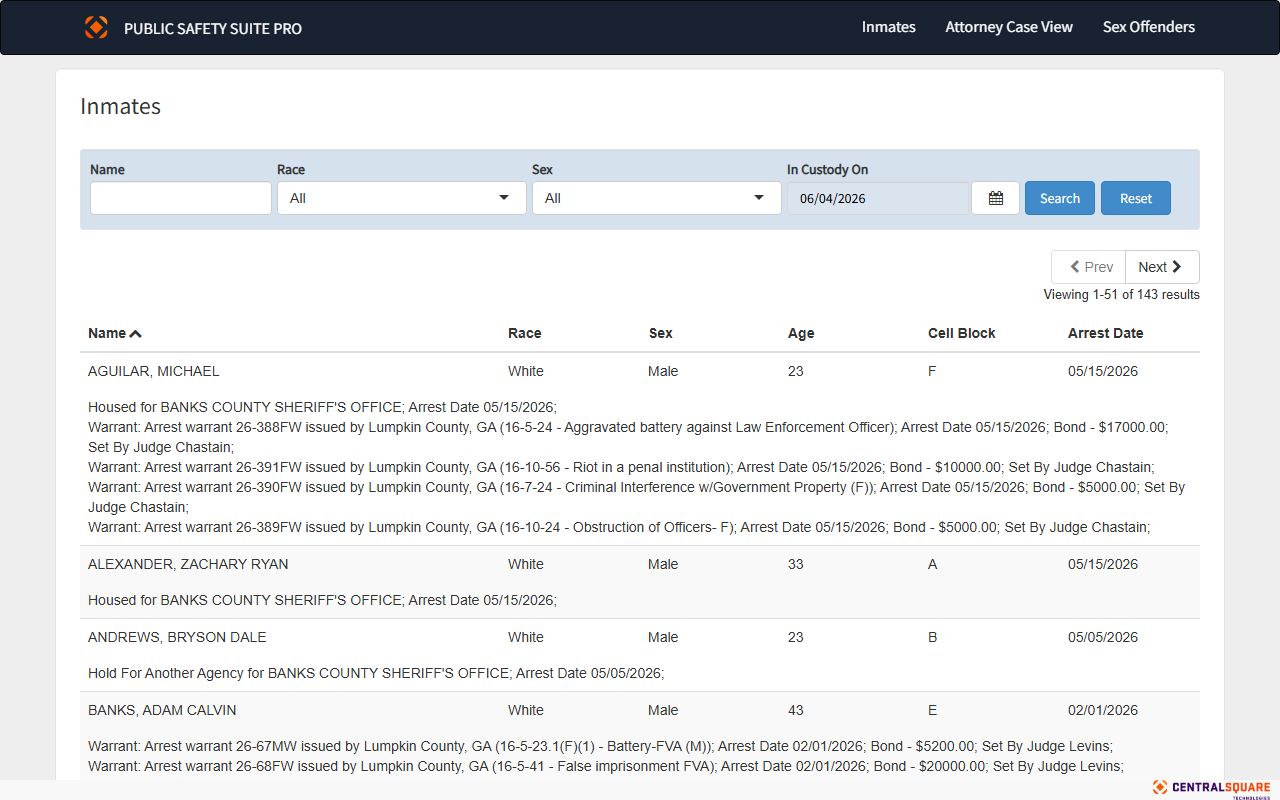 Lumpkin County inmate population roster search fields in the Inmate Check portal