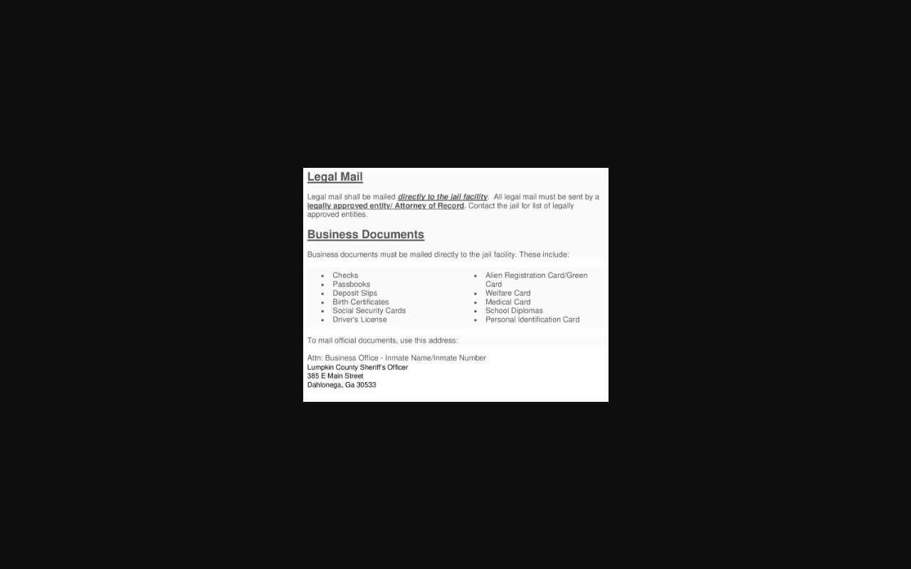 Official Lumpkin County legal and business mail instructions