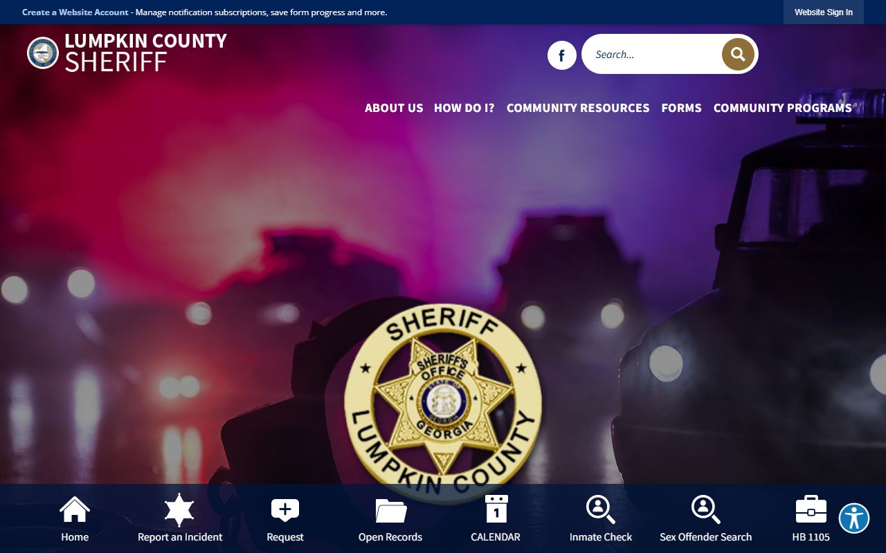 Lumpkin County inmate population sheriff office page with Inmate Check link